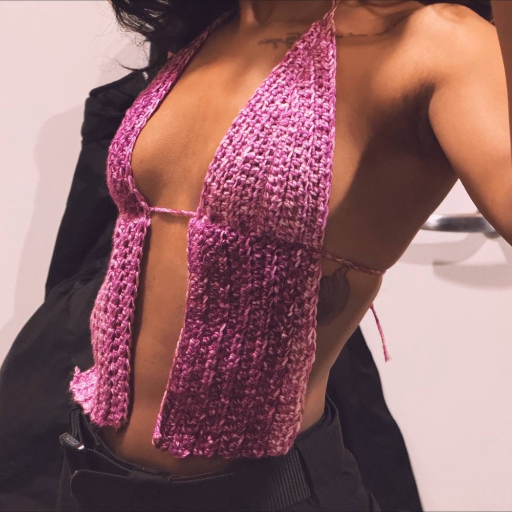 Purple Crocheted Halter Top - Picture 2 of 2
